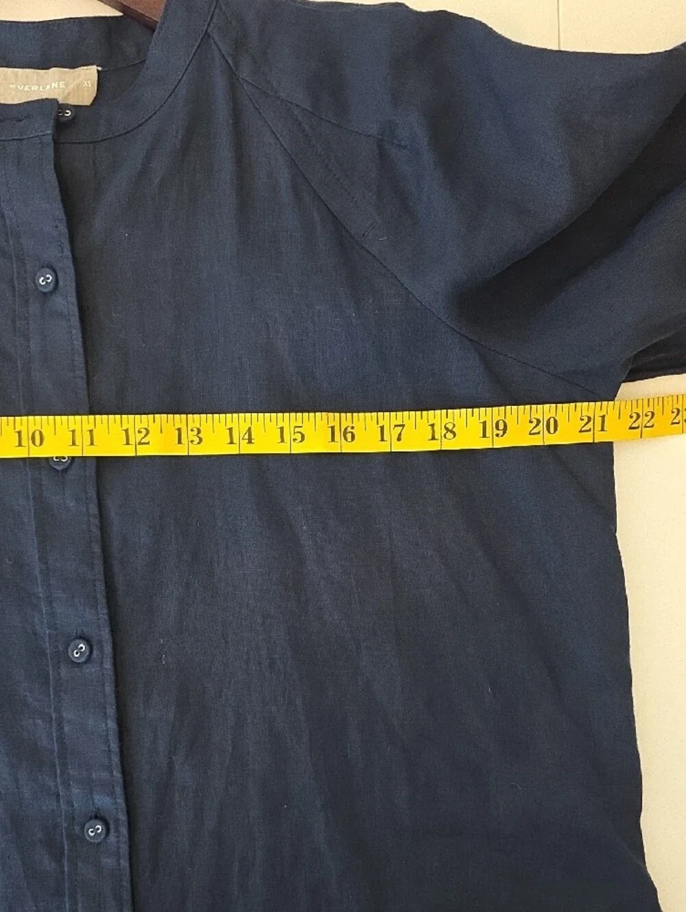 Everlane Dark Navy 100% Linen Button-Down Puff Sleeve Shirt Minimalist